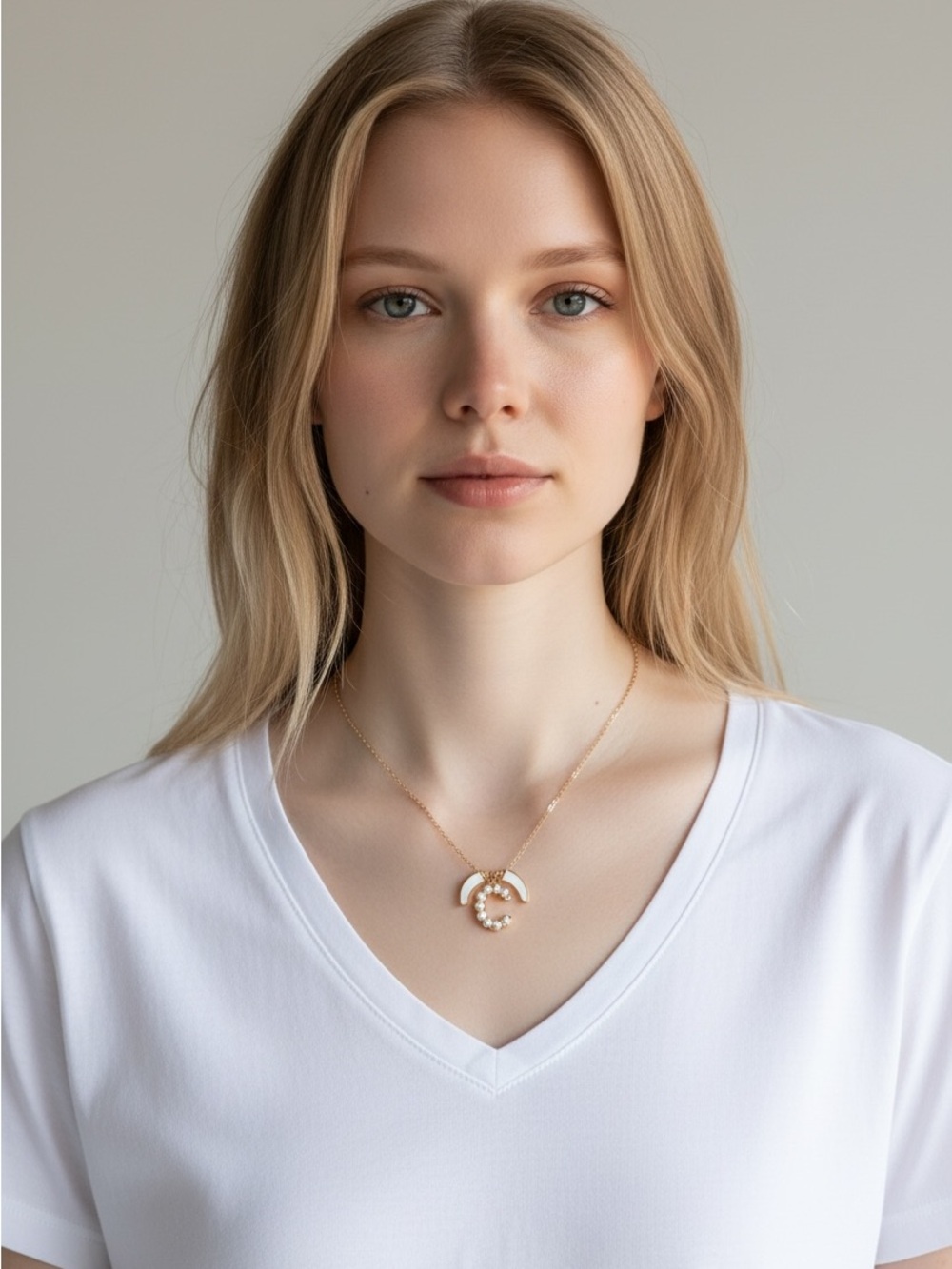 10/21 Gold Pearl Crescent Pendant Necklace - Women Jewelry